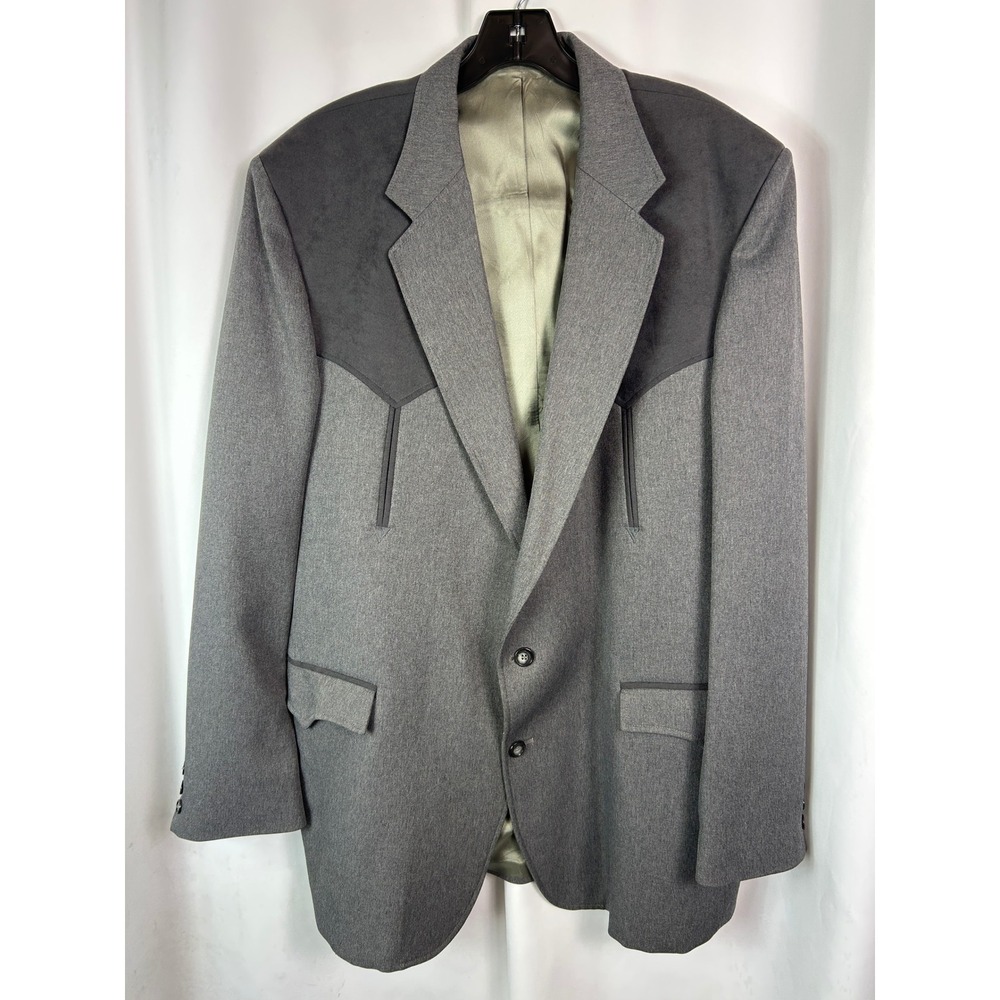 Vintage Circle S Gray Contrast Yoke Western Blazer Sport Coat Cowboy 48L
